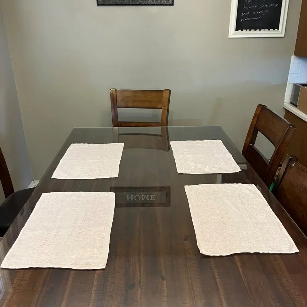 Vintage Linen Cutwork Embroidered Placemats Set of 4 Dusty Pink Used 14x13